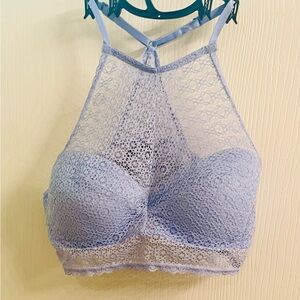 Brand New No Boundaries Light Blue Lace High Neck Padded Push-Up Bralette 34C